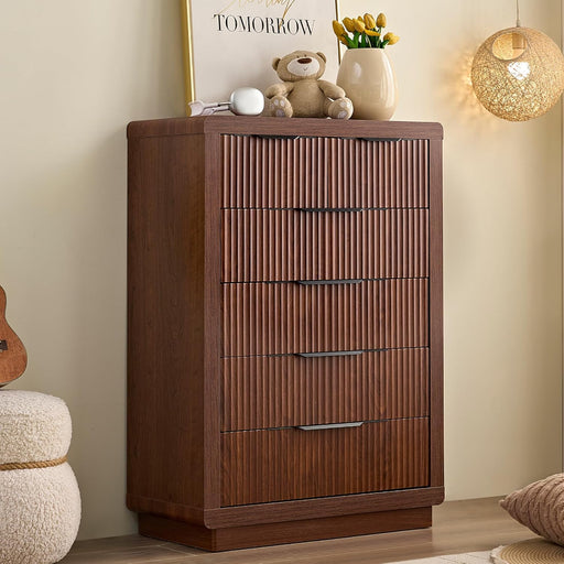 Walnut Dresser with 6 Drawers, 44.4" Tall Modern Chest of Drawers with Thickened Curved Profile Design, Wooden Dresser Organizer for Bedroom, Living Room, Hallway