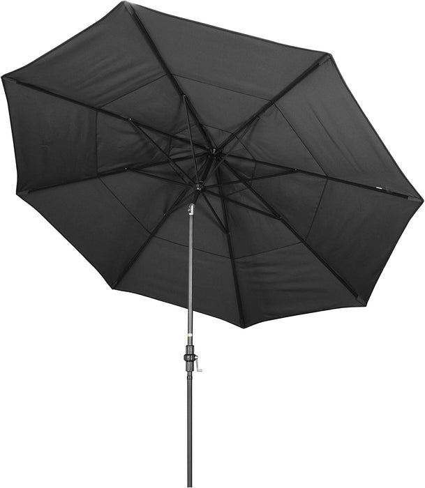 11' round Crank Lift, Collar Tilt, Aluminum Pole, Fiberglass Rib Patio Umbrella, Black Finish, Black