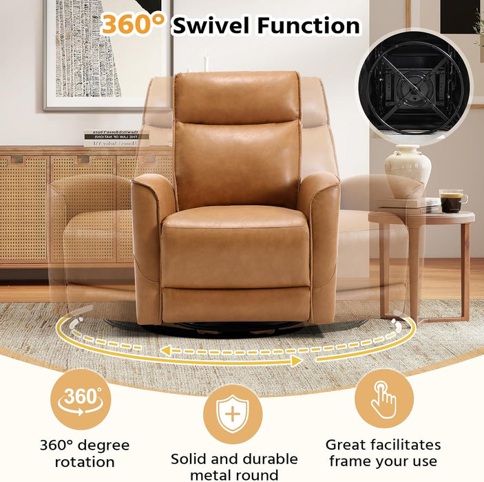 Swivel Rocker Recliner Chair, Manual Faux Leather Glider Rocking Recliners for Adults, 360° Swivel Nursery Reclining Sofa with Storage Pocket