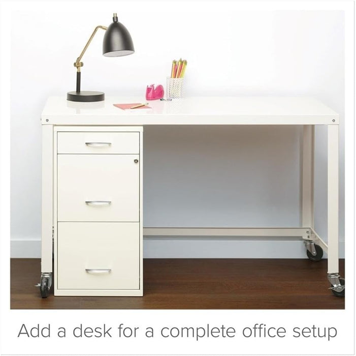 3-Drawer Metal Filing Cabinet, 27.32" H X 14.25" W X 18.00" D, Pearl White Finish, Locking Storage with Letter-Size File Drawers, Non-Porous Painted Steel for Home or Office