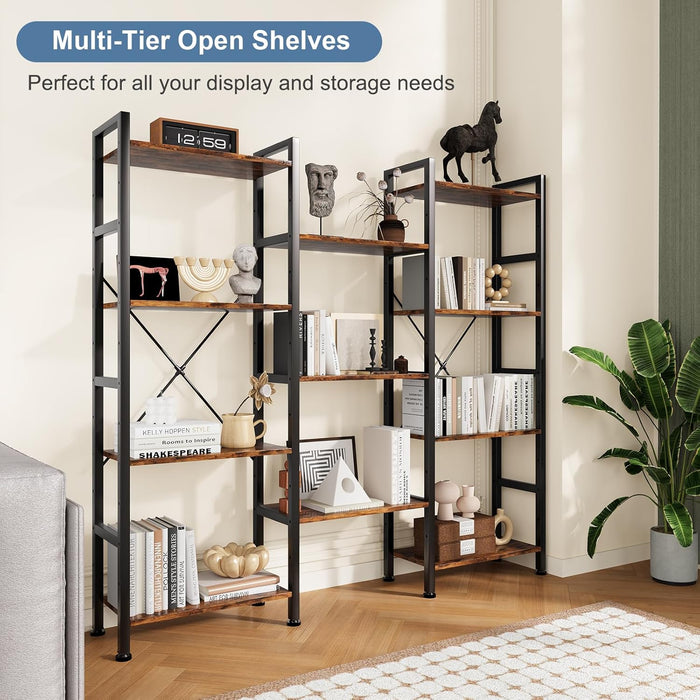 Wide Adjustable Bookshelf With Industrial Modular Panels