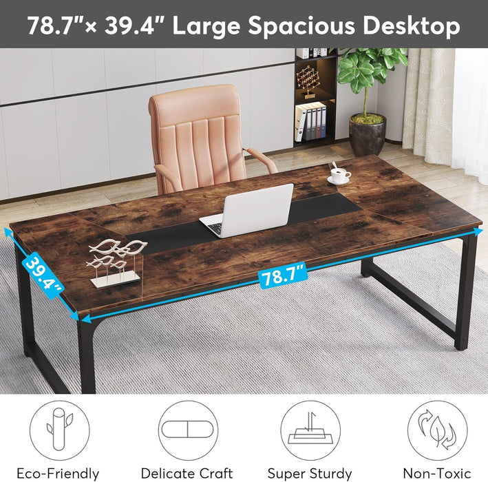 Modern Computer Desk, 78.7 X 39.4 Inch X Large Executive Office Desk Computer Table Study Writing Desk Workstation for Home Office,Rustic/Black