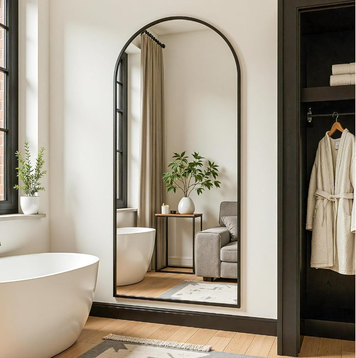 Full Length Mirror, 69"X28" Arched Full Body Mirror, Floor Mirrors with Stand, Body Mirrors Standing Hanging Leaning against Wall,Aluminum Frame Mirrors for Bedroom Cloakroom,Living Room,Black