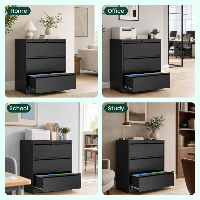 3 Drawer Lateral File Cabinet with Lock, File Cabinet for Home Office,Black