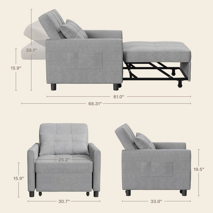 Recliner Chair,  Convertible Futon Sofa Bed with Pull Out Couch for Living Room, Bedroom, Light Gray