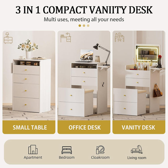 Compact Makeup Vanity Desk With Illuminated Mirror