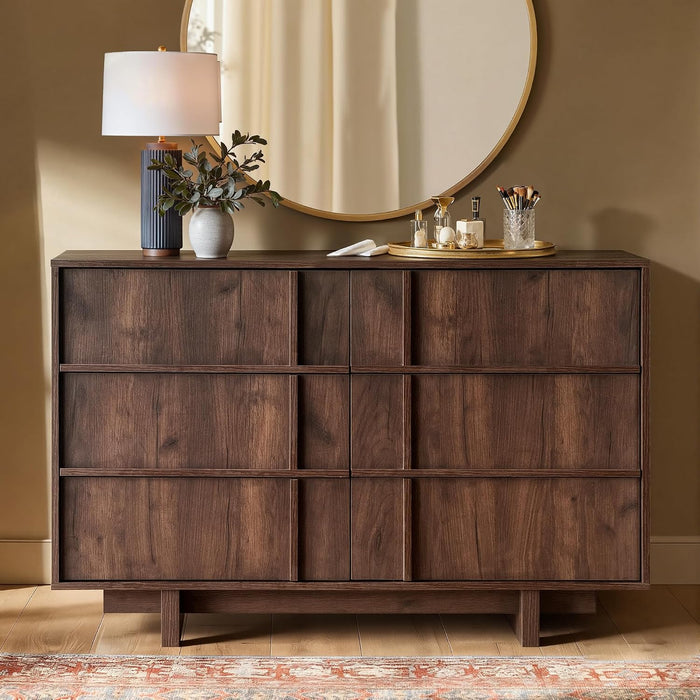 47" Wide 6 Drawer Dresser for Bedroom, Skeleton Line Design