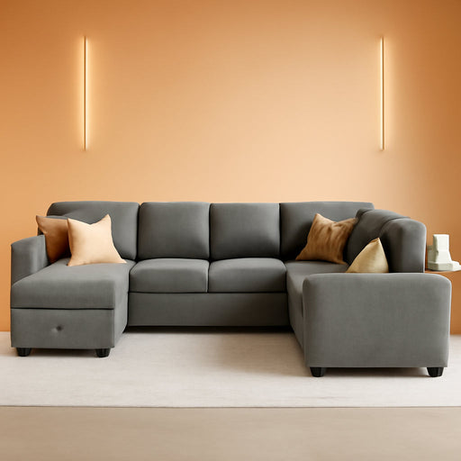 Modular Sectional Sleeper Sofa U-Shaped, Warm Grey