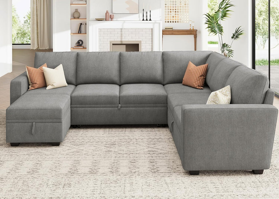 Modular Sectional Sleeper Sofa U-Shaped, Warm Grey