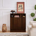 Wooden Sideboard Buffet Cabinet with Open Storage & Adjustable Shelves,Farmhouse Narrow Entryway Cabinet with Socket Hole & Anti‑Tip Kit,Slim Accent Cabinet for Small Spaces (Walnut 31.7")