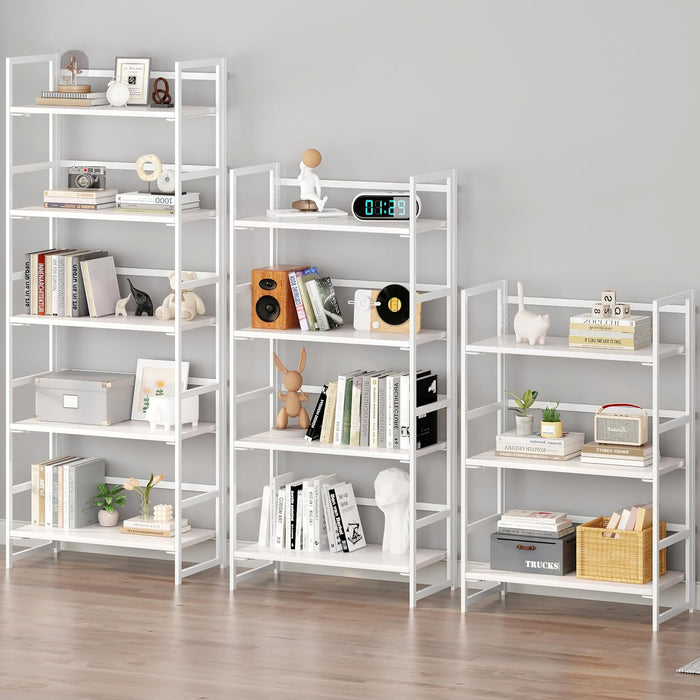 Vintage Multifunctional Folding Bookshelf, No-Assembly Plant Stand Storage Rack Shelves for Home Office (All White, 4-Tier)