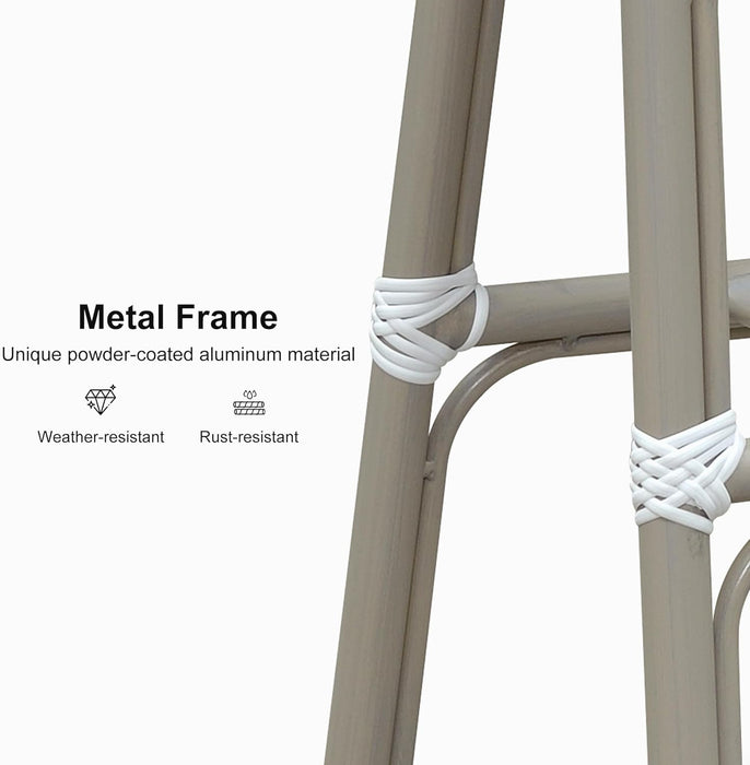 French Bar Stools Set of 2 Champagne Print Finish Outdoor Bar Stools with Back Rattan 27'' Patio Bar Stool for Pool Garden Kitchen Outdoor Barstool, White&Grey