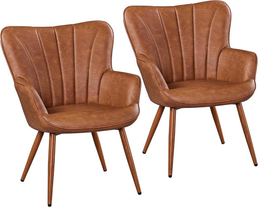 PU Leather BarrelShapedContoured Armchair Brown Metal Legs