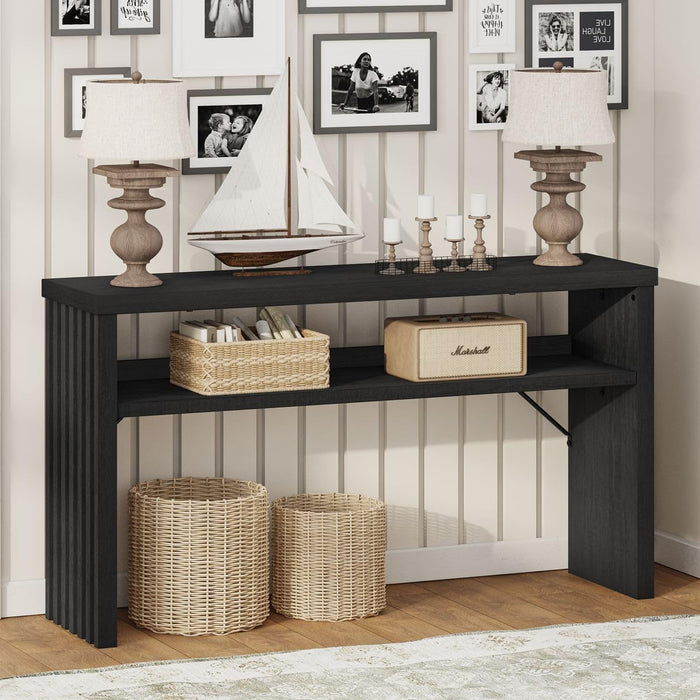 Black Console Table 47 Inches, Entryway Table with Storage, Sofa Tables Narrow Long, Wooden Couch Tables behind Sofa for Living Room, 2 Tier Entrance Tables