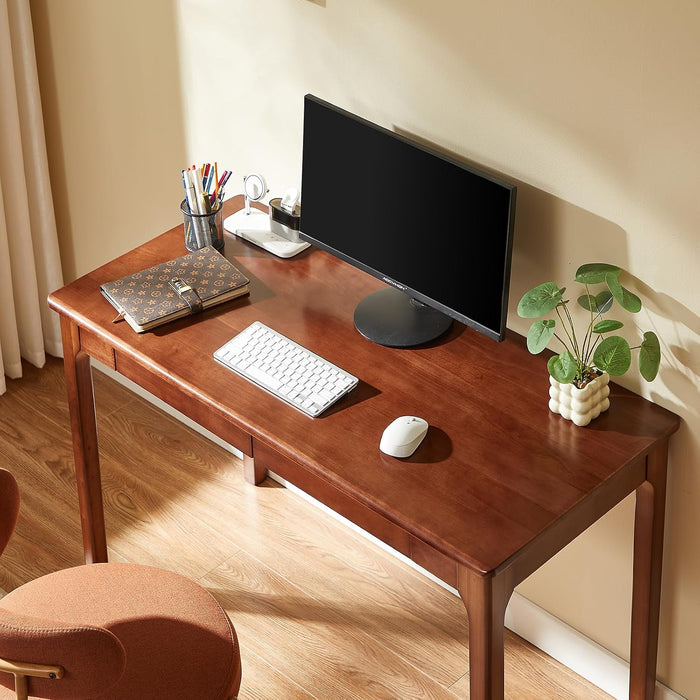 Solid Wood Computer Desk with Drawers (Black Walnut Color, 47.2Inch)