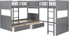 Triple Bunk Bed for Kids L Shaped Bunk Bed Solid Wood Twin over Twin over Twin Bed with 2 Drawers and 2 Ladders, No Box Spring Needed, Gray