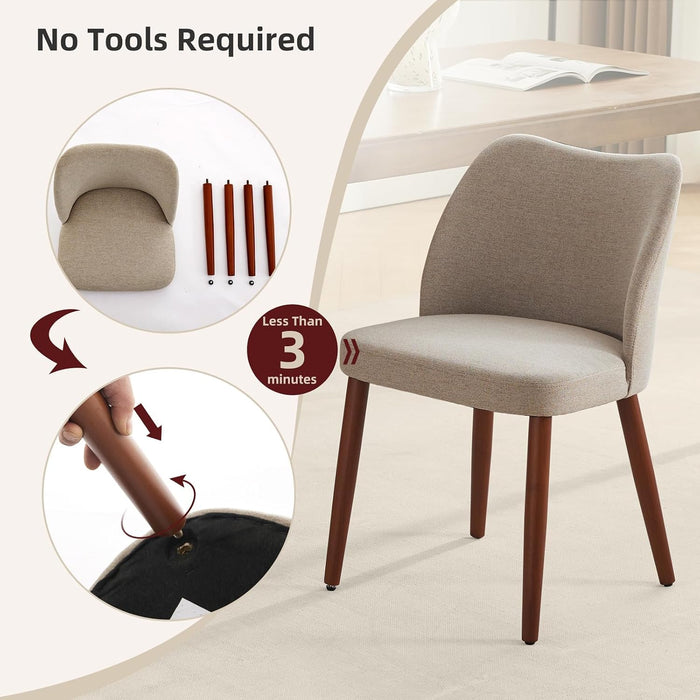 Wooden Dining Chairs Set of 4, Upholstered Mid Century Dining Chairs with Thick Seat Cushion and Curved Back for Dining/Kitchen/Living Room, Camel