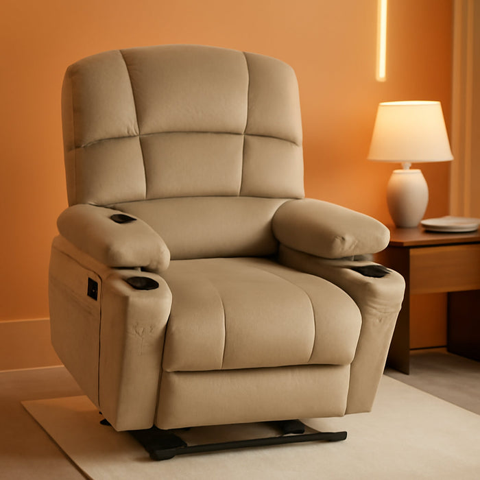 Dual Motor Power Lift Recliner Chair with Massage and Heat for Elderly People, Infinite Position, USB Ports, Cup Holders, Fabric 7679 (Medium, Beige)