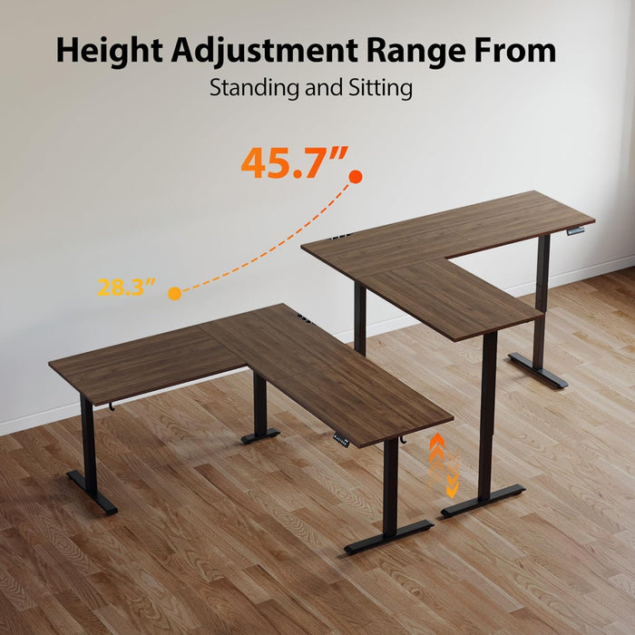 L Shaped Standing Desk Adjustable Height, Electric Corner Standing Desk, 63 X 55 Inch Sit Stand Computer Table with Splice Board, Dark Wlalnut