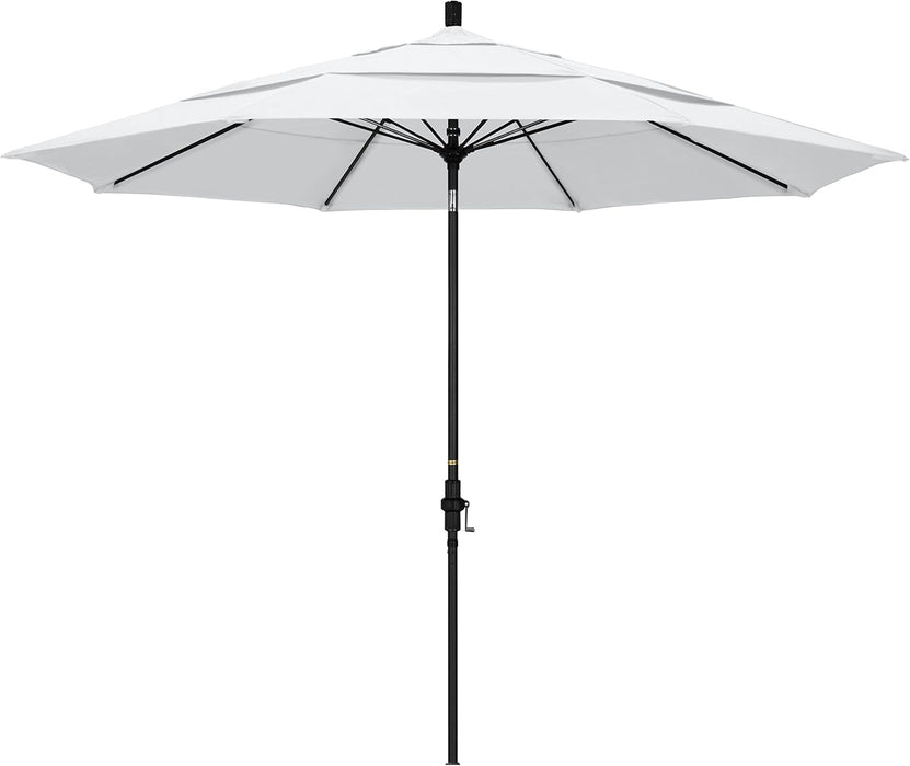 11' round Crank Lift, Collar Tilt, Aluminum Pole, Fiberglass Rib Patio Umbrella, Black Finish, White