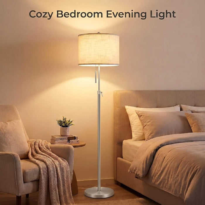 Brushed Nickel Floor Lamps for Living Room, 55"-67" Height Adjustable Modern Tall Lamp, 3-Way Dimmable Standing Lamp for Bedroom Office Reading Corner Home Decor, New House Warming Gifts