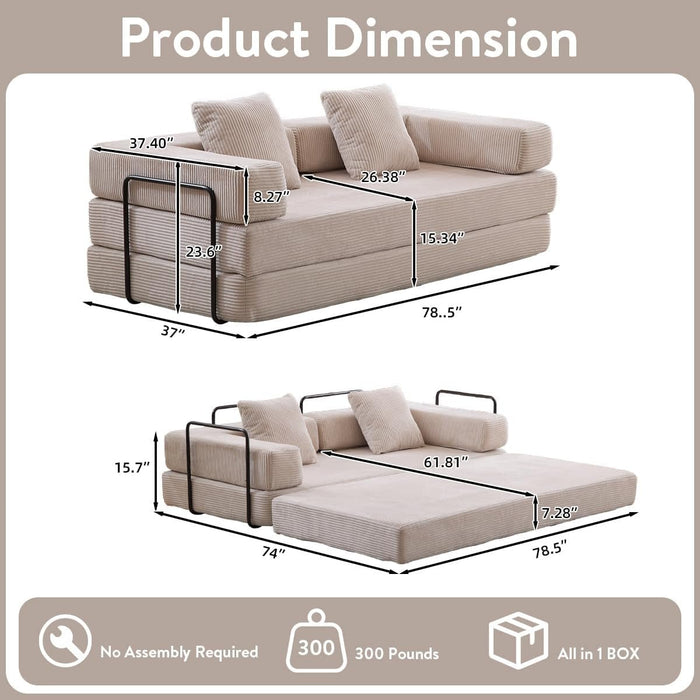 4 In 1 Convertible Folding Sleeper Sofa Bed - ShipItFurniture