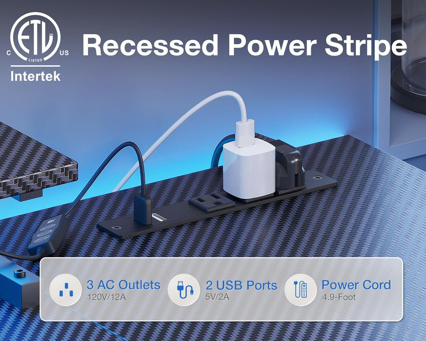 40 Inch Gaming Desk with USB Power Outlets and LED Lights, Reversible L Shaped Computer Desk with Storage Shelves & Monitor Stand, Corner Home Office Desk Table, Carbon Fiber Surface, Black - ShipItFurniture