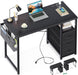 40 - Inch Small Computer Desk with Fabric Drawers and Charging Station, Kids Girls Teen Study Writing Desk for Bedroom, Home Office Desk with Storage Shelf & Bag for Small Space, Black - ShipItFurniture