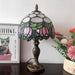 Tiffany Table Lamp Small Stained Glass Desk Lamp Vintage Bedside Lamp Included 3 Way LED Bulb for Home Living Room Nightstand Bedroom Office (Pink Tulip)