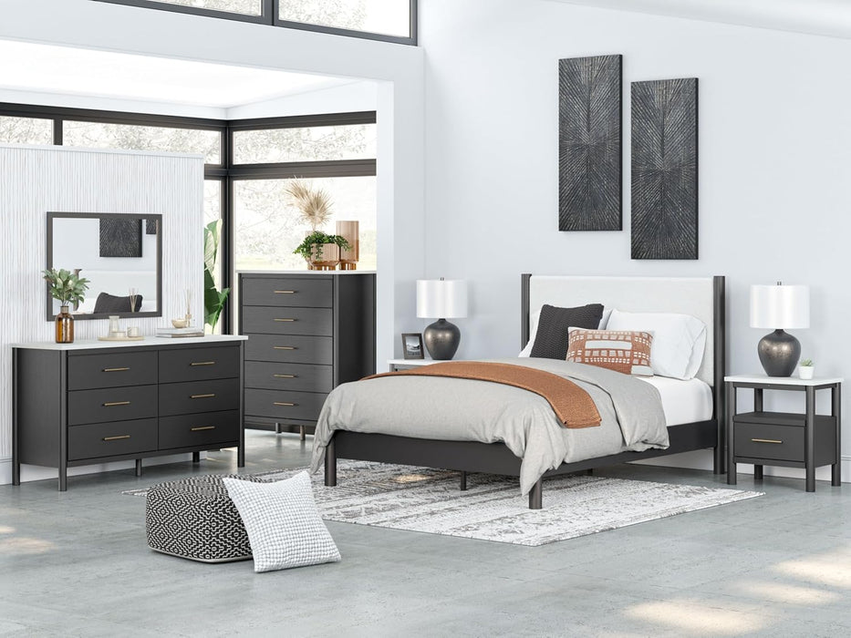 Signature Design by Ashley Cadmori Modern Queen Upholstered Platform Bed, Foundation or Box Spring Not Needed, Black & White