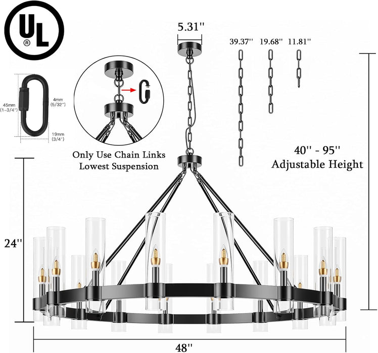 48 Inch Black Wagon Wheel Chandelier CrystalShades
