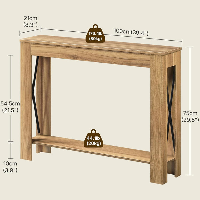 Farmhouse Console Table, 39.4'' Small Narrow Entryway Table, Wood Couch Table behind Sofa with Storage Shelf, Slim Farmhouse Hallway Table for Living Room, Hallway, Foyer, Light Walnut CT34VV