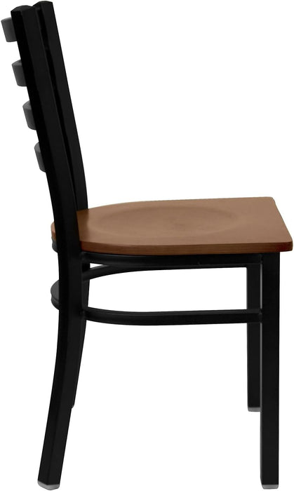 2 Pack HERCULES Series Black Ladder Back Metal Restaurant Chair - Cherry Wood Seat