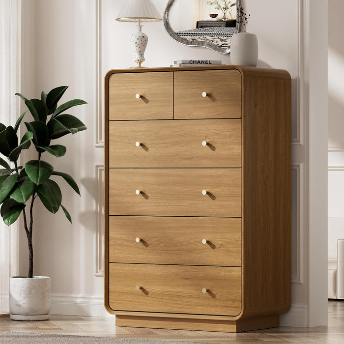 Modern 6 Drawers Dresser for Bedroom, 43.3" Tall Dresser-Brown