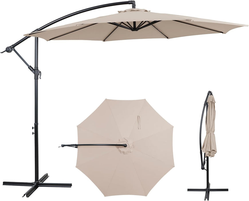10FT Outdoor Offset Umbrella, Cantilever Patio Umbrella with Infinite Tilt, UV Resistant & Water-Repellent Canopy & Cross Base for Garden, Yard & Deck