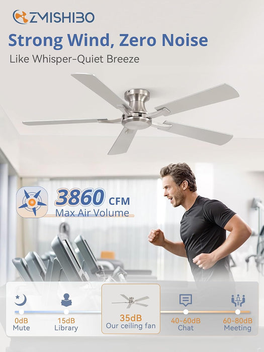 52-Inch Brushed Nickel Flush Mount Ceiling Fan