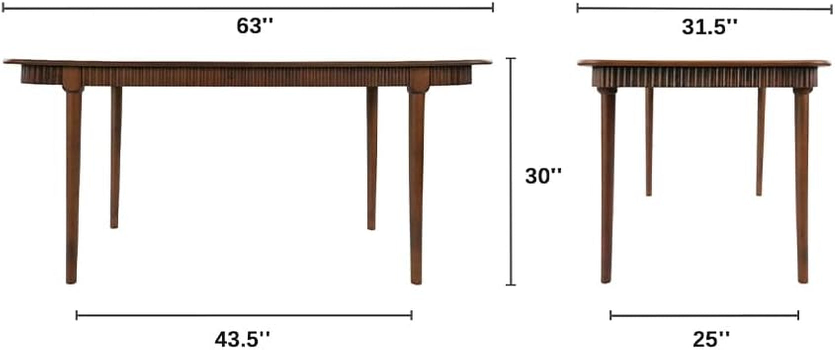 63 Inch Farmhouse Dining Table, Solid Wood Rustic Dining Room Table for 4-6 Seats, Modern Wooden Rectangular Dinner Table for Kitchen, Home Office, Conference Room, Easy Assembly, Natural