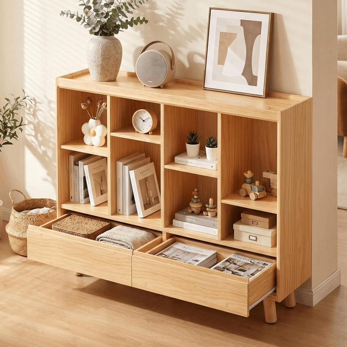 SolidWood 8 CubeBookcase Featuring Stowable Drawers