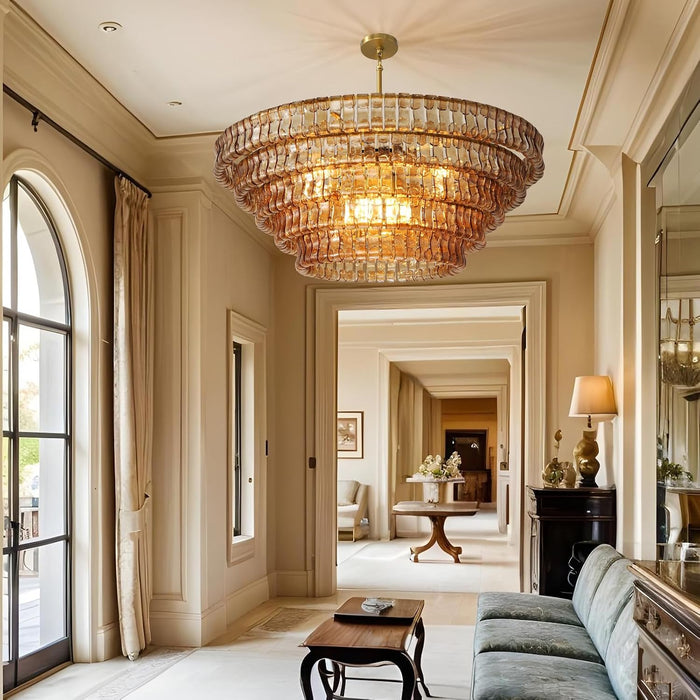 Large Chandelier, 48" Gold Chandelier for Dining Room, 8-Light round Drum Kitchen Island Hanging Light Fixture Perfect for Living Room, Bedroom