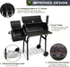 Charcoal Grill with Offset Smoker, Camping Barbecue Grill with Side Fire Box for Outdoor BBQ Smoking/Backyard Party Grilling, Thick Iron Steel & Dual Chamber Design, Thermometer & Chimney