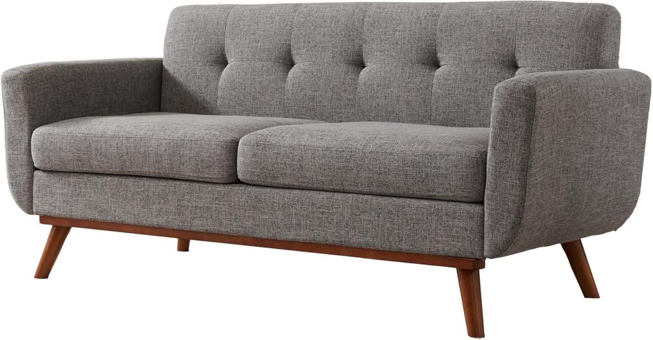 Grey Mid-Century Loveseat Sofa: Easy Assembly, Solid Wood