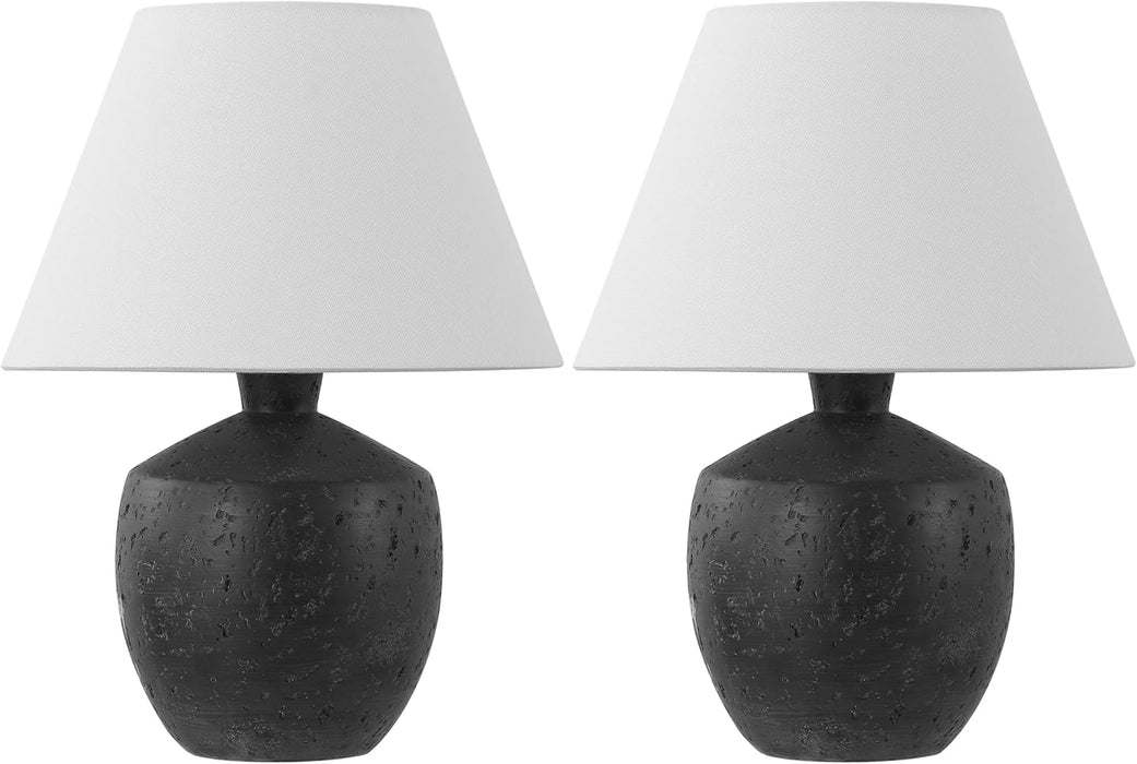 18" Black Modern Concrete Effect Table Lamp Set of 2, Scandinavian Bedside Lamps for Bedroom Living Room, White Linen Shade, LED Bulbs Included (JYL5606B-SET2)