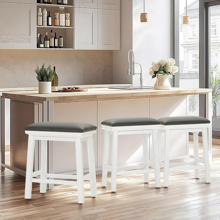 24 Inch Counter Height Bar Stools Set of 2, Modern Design, Upgraded Faux Leather Upholstery, Sturdy Wood Legs - Ideal for Kitchen Islands, Black