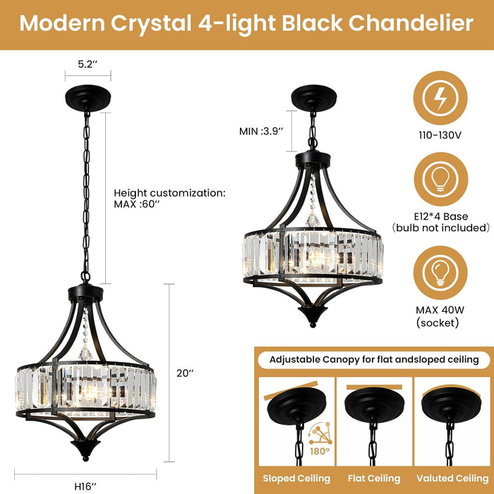 Black Modern Farmhouse Crystal Chandelier Living Room