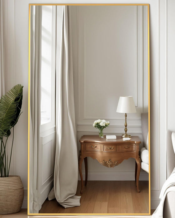 Full Length Mirror, 81"X41" Floor Mirror, Floor Standing Freestanding Full Body Mirror with Stand for Bedroom, Hanging Mounted for Living Room Cloakroom, Gold