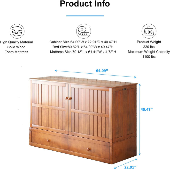 Queen Murphy Bed Cabinet With Mattress USBChargingPort