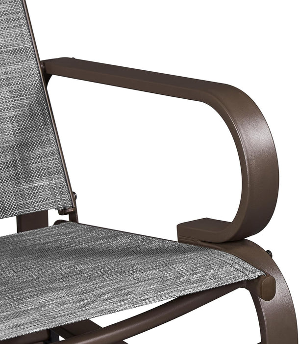 Outdoor Patio Glider, Rocking Lounge Chair with Sling Fabric and Steel Construction for Porch Patio Balcony Set of 2