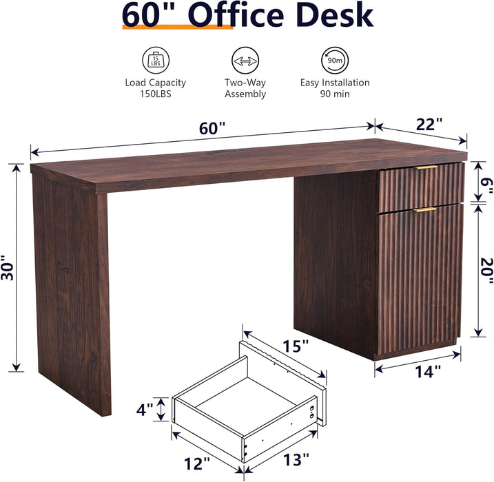 60-Inch Classic Dark Walnut Executive-Grade Desk Study