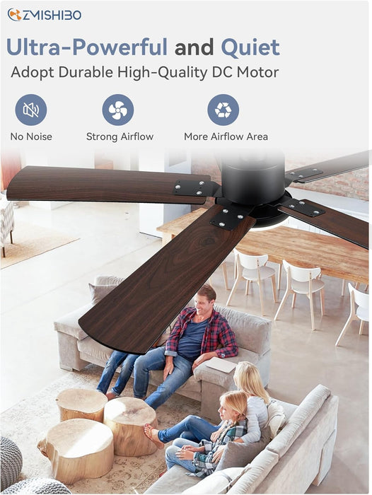 2 Pack 52" Ceiling Fans with Lights, Black Modern Ceiling Fan with Remote, Farmhouse Indoor Ceiling Fan with Dual Finish Blades, Quiet & Strong Motor, Bright LED Light.