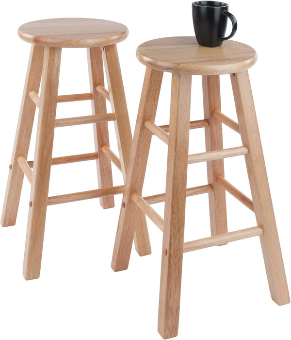 Element 2-Piece 24In Counter Stool Set, Natural Finish, Solid Wood, Modern Design
